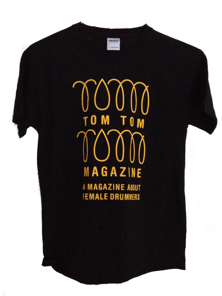 Tom Tom Magazine T-Shirt Black with Yellow Print - Drummers | Music | Feminism: Shop Tom Tom