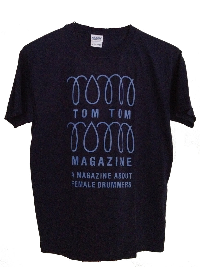 Tom Tom Magazine T-Shirt Navy Blue with Light Blue Print - Drummers | Music | Feminism: Shop Tom Tom